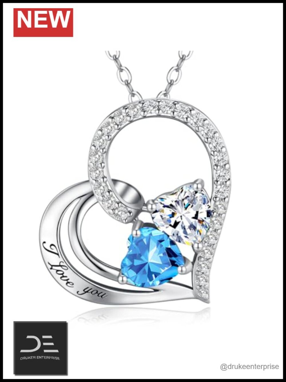 Sterling Silver Heart Birthstone Necklace 0.8 CT I Love You Pendant